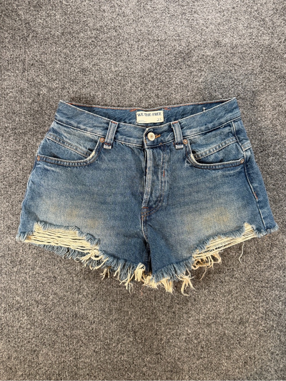 We The Free People Blue Distressed Denim Cutoff Shorts Size 25